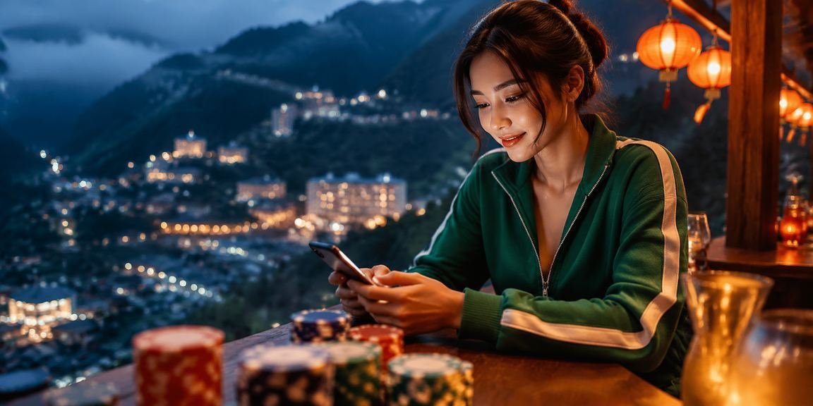 Người dùng đọc phân tích kèo trên điện thoại tại phố đèn lồng Hội An buổi tối